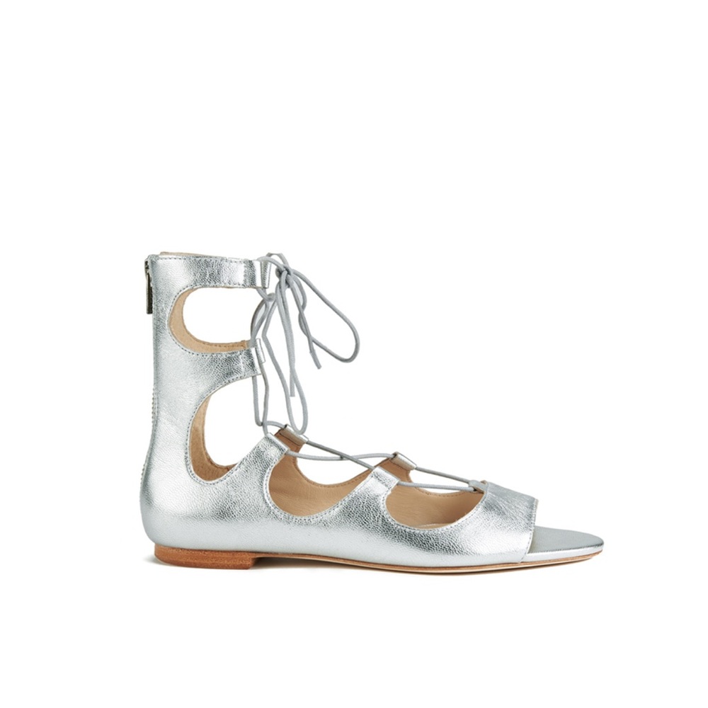 Loeffler Randall Dani Front Tie Leather Gladiator Sandals in Silver